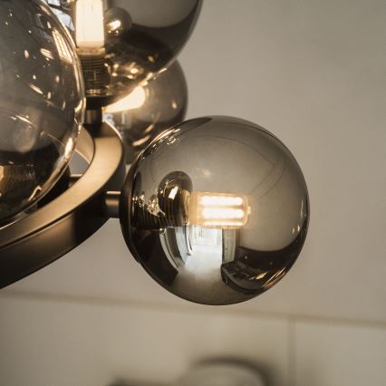 Ideal Lux - LED-Pendelleuchte an Stahlseil PERLAGE 14xG9/3W/230V Ø 85 cm schwarz/rauchschwarz