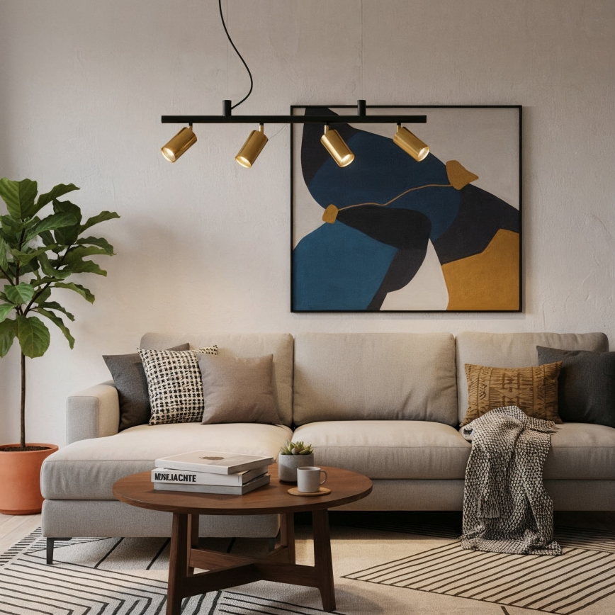 Ideal Lux - LED-Hängeleuchte DYNAMITE 4xGU10/7W/230V CRI 90 schwarz/Messing