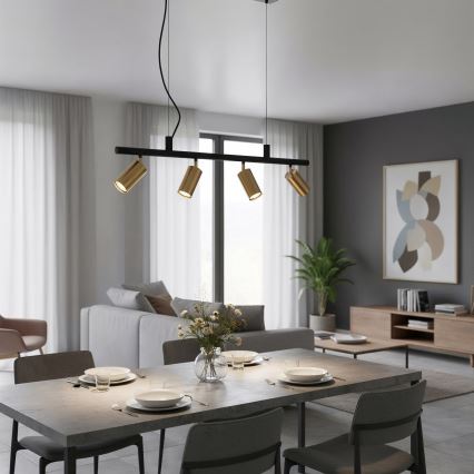 Ideal Lux - LED-Hängeleuchte DYNAMITE 4xGU10/7W/230V CRI 90 schwarz/Messing