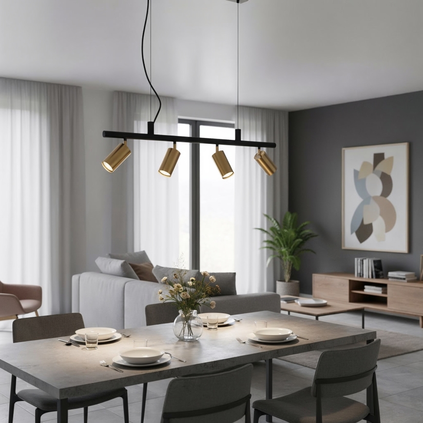 Ideal Lux - LED-Hängeleuchte DYNAMITE 4xGU10/7W/230V CRI 90 schwarz/Messing