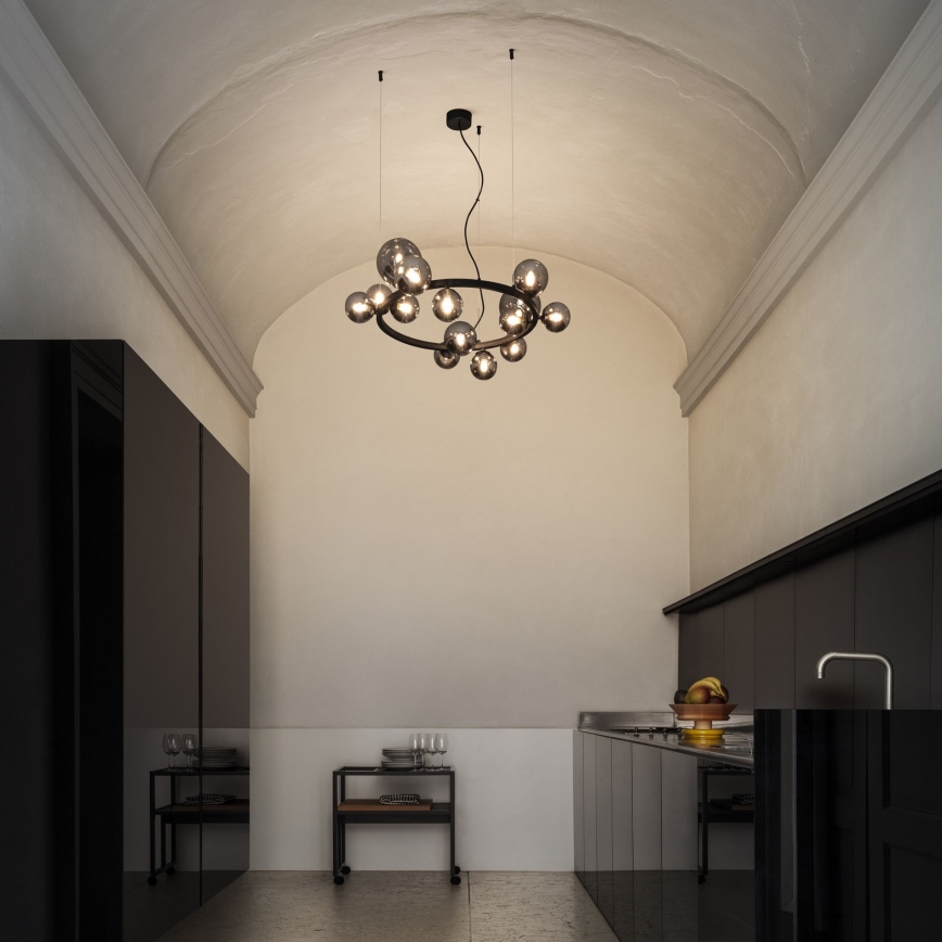 Ideal Lux - LED-Hängeleuchte PERLAGE 14xG9/3W/230V d 85 cm schwarz/rauchig