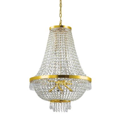 Ideal Lux - LED-Kristallkronleuchter mit Kette CAESAR 12xG9/3W/230V Durchmesser 55 cm, goldfarben