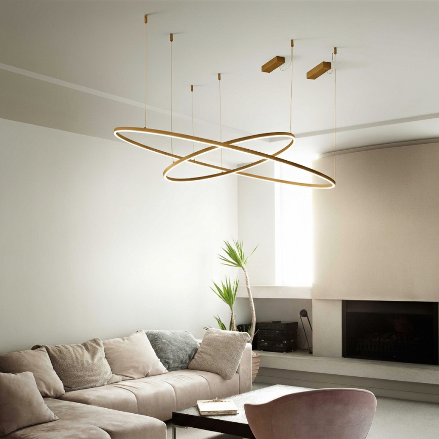 Ideal Lux - LED-Pendelleuchte an Seil ORACLE SLIM, LED, 53 W, 230 V, 3000 K, CRI 90, Ø 90 cm, goldfarben