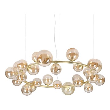 Ideal Lux - LED-Pendelleuchte an Stahlseilen PERLAGE 25xG9/3W/230V 110 cm gold/rauchbeige