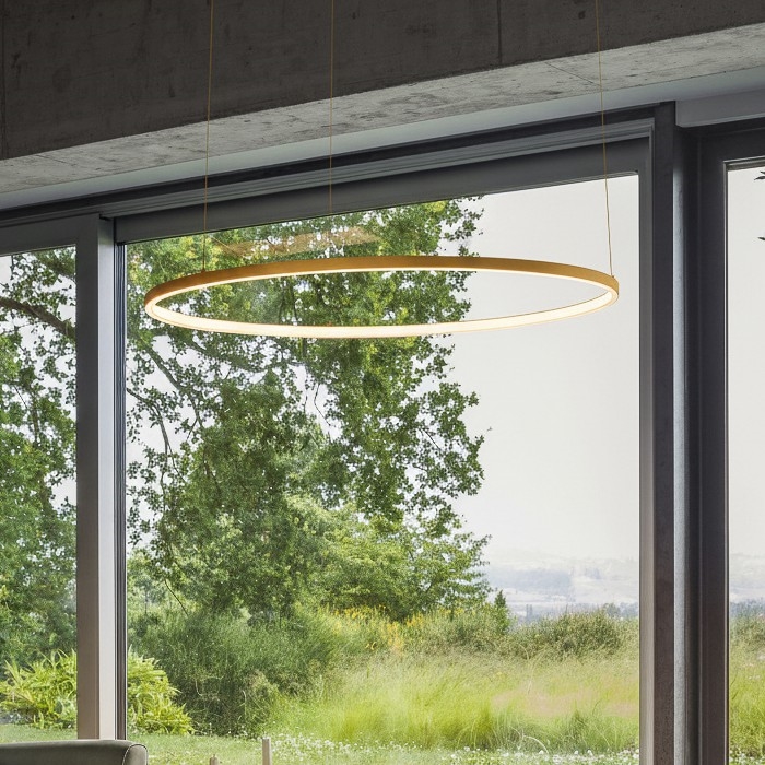 Ideal Lux - LED-Pendelleuchte mit Seilaufhängung ORACLE SLIM LED/83W/230V 3000K CRI 90 Ø 150 cm goldfarben