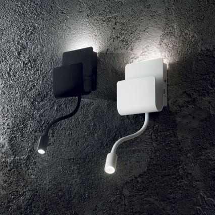 Ideal Lux - LED-Wandstrahler mit flexibler kleiner Leuchte PROBE LED/9,5W/230V USB CRI 90 schwarz