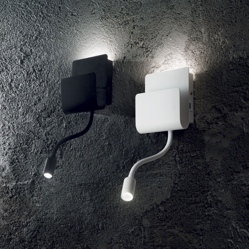 Ideal Lux - LED-Wandstrahler mit flexibler kleiner Leuchte PROBE LED/9,5W/230V USB CRI 90 schwarz