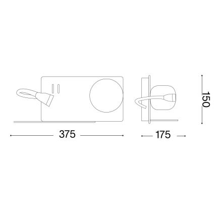 Ideal Lux - LED-Wandleuchte mit einer kleinen und flexiblen Lampe BOOK 1xG9/28W + LED/3W/230V USB schwarz
