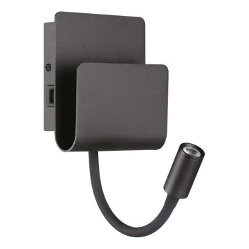 Ideal Lux - LED-Wandstrahler mit flexibler kleiner Leuchte PROBE LED/9,5W/230V USB CRI 90 schwarz