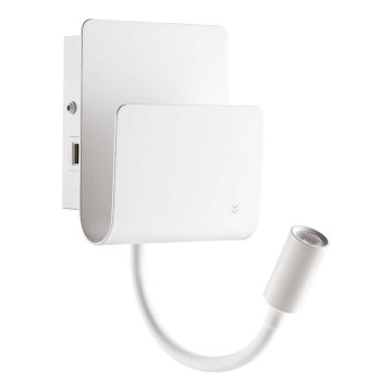 Ideal Lux - LED-Wandstrahler mit flexibler Leuchte PROBE LED/9,5W/230V USB CRI 90 weiß