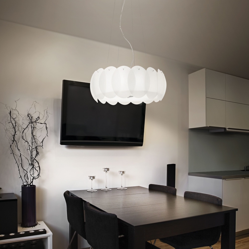 Ideal Lux - Pendelleuchte an Stahlseil OVALINO 8xE27/60W/230V Ø 55 cm weiß