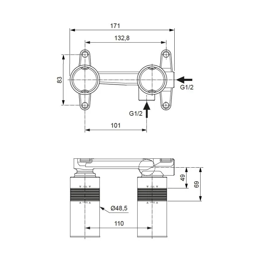 Ideal Standard A1313NU - Einbaukörper für Unterputz-Waschtischarmatur BUILT-IN blau