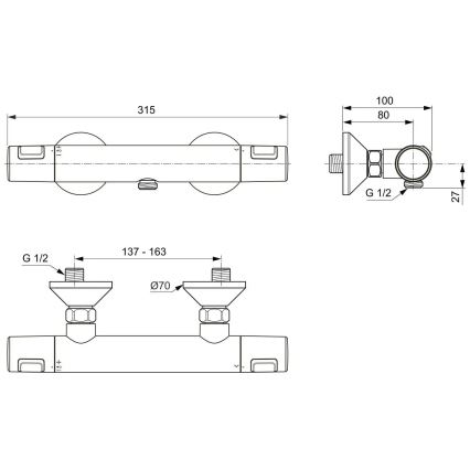 Ideal Standard A7201AA - Thermostat-Duscharmatur CERATHERM T25, Hochglanz-Chrom
