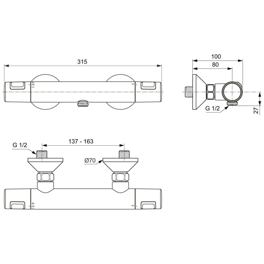 Ideal Standard A7201AA - Thermostat-Duscharmatur CERATHERM T25, Hochglanz-Chrom