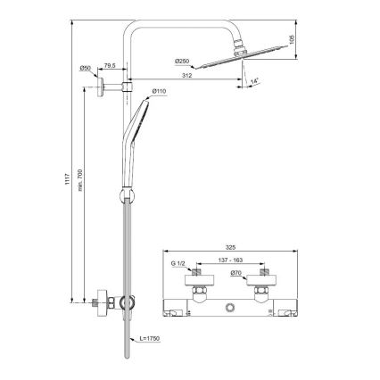 Ideal Standard A7565AA - Duschset mit Thermostatarmatur CERATHERM T50, glänzender Chrom