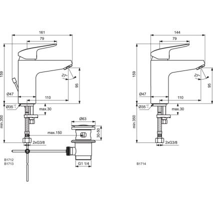 Ideal Standard B1713AA - Waschtischarmatur CERAFLEX 15,9 cm glänzender Chrom