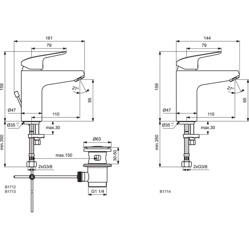 Ideal Standard B1714AA - Waschtischarmatur CERAFLEX 15,9 cm, glänzender Chrom