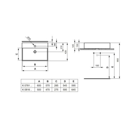 Ideal Standard K081601 - Aufsatzwaschbecken STRADA 50 x 42 cm, Keramik/weiß