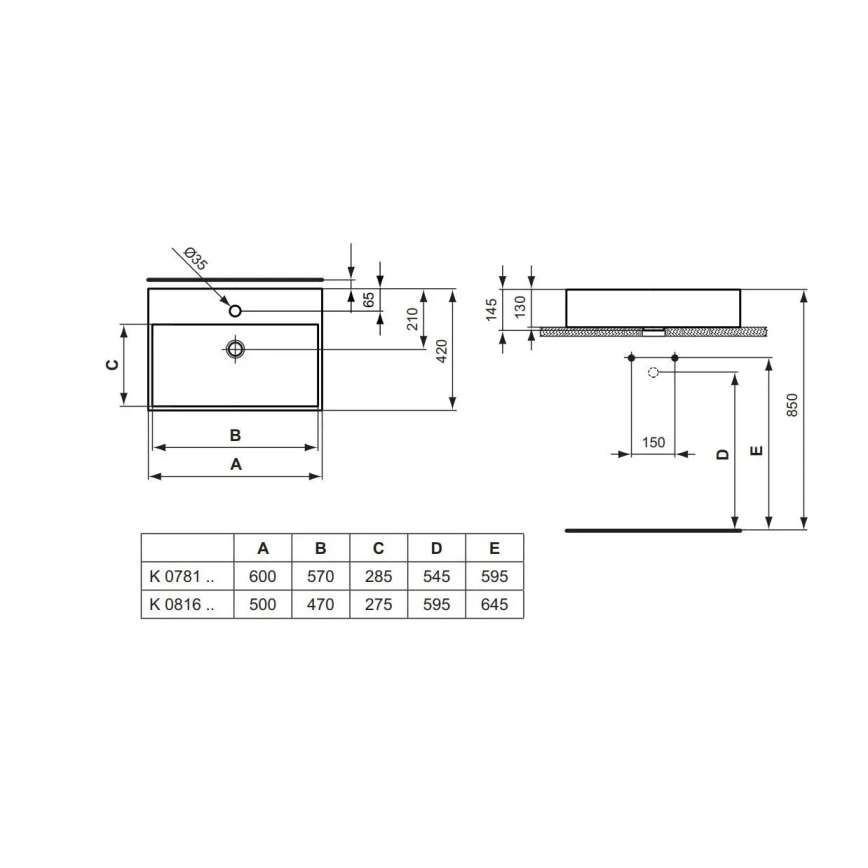 Ideal Standard K081601 - Aufsatzwaschbecken STRADA 50 x 42 cm, Keramik/weiß