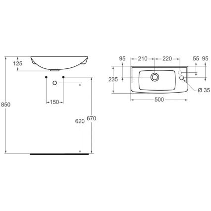 Ideal Standard R421901 - Wandhängendes Waschbecken EUROVIT 50 x 23,5 cm Keramik/Weiß