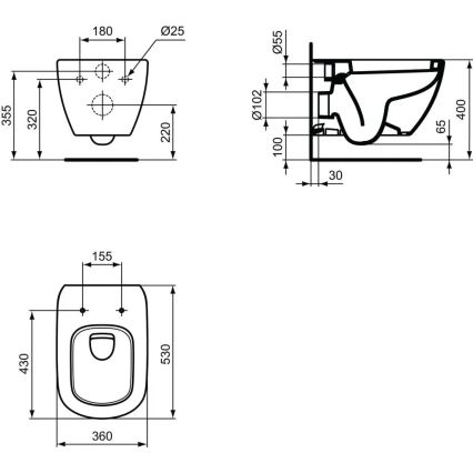 Ideal Standard T007801 - Wand-WC TESI, Keramik/weiß