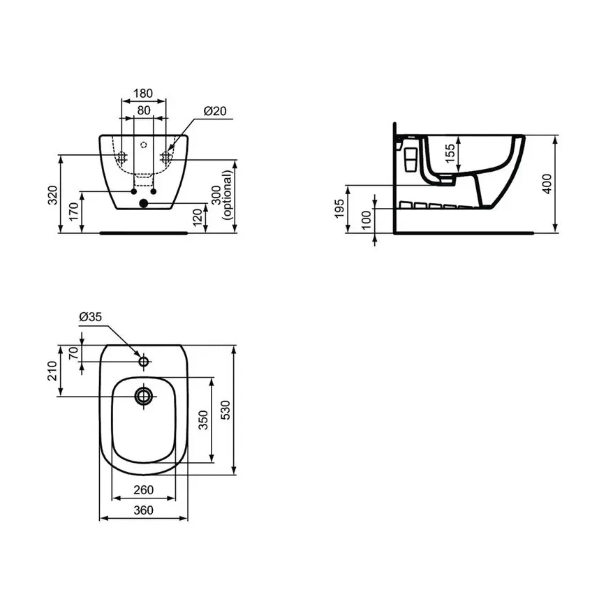 Ideal Standard T457001 - Wandhängendes Bidet TESI Keramik/Weiß
