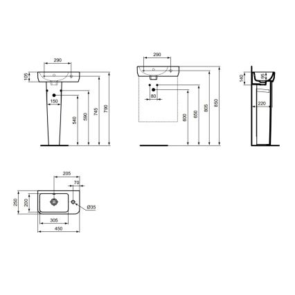 Ideal Standard T458601 - Wandhängendes Waschbecken I.LIFE S 45x25 cm Keramik/weiß