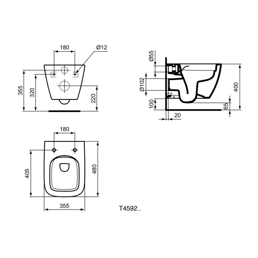Ideal Standard T459201 - Wand-WC Rimless I.LIFE S, Keramik/weiß