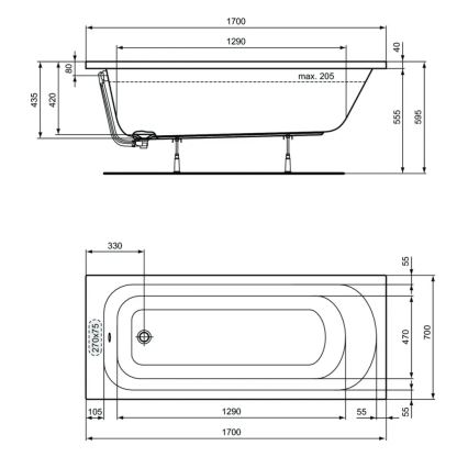 Ideal Standard W004401 - Badewanne SIMPLICITY 170x70 cm Acryl/weiß
