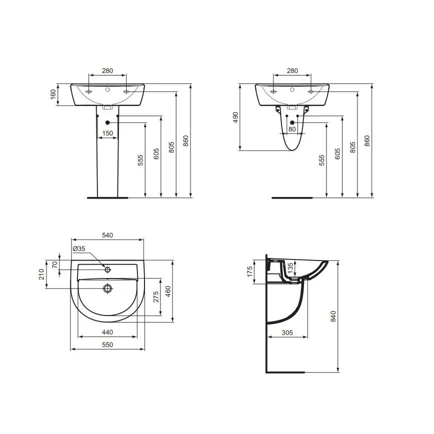 Ideal Standard W332601 - Wandwaschbecken EUROVIT 55 x 46 cm Keramik/weiß