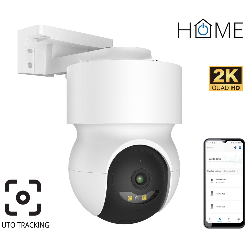 Intelligente Außenkamera mit Bewegungssensor, 2K-Auflösung, 12 V, IP65, Wi-Fi, Tuya, weiß