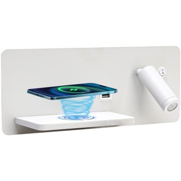 Immax 08286L - LED Wandleuchte mit Regal, USB-Anschluss und kabelloser Ladefunktion Be PREPARE LED/3W/230V + LED/3W weiß