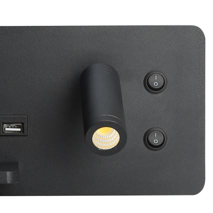 Immax 08288L - LED Wandleuchte mit Spot und Ablage, USB-Anschluss sowie kabelloser Ladefunktion Be PREPARE LED/3W/230V + LED/3W schwarz