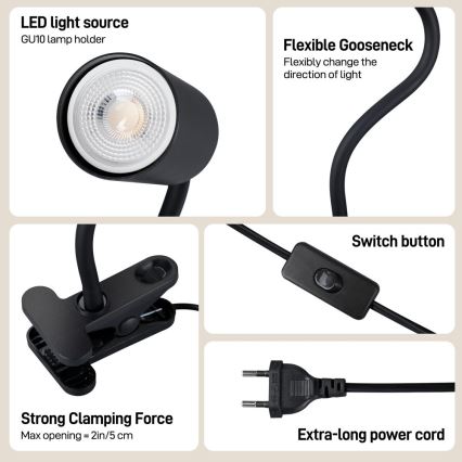 Flexibel verstellbare Klemmleuchte PUNTO 1xGU10/9W/230V schwarz