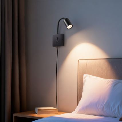 Wandleuchte PUNTO mit USB 1xGU10/9W/230V schwarz