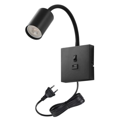 Wandleuchte PUNTO mit USB 1xGU10/9W/230V schwarz