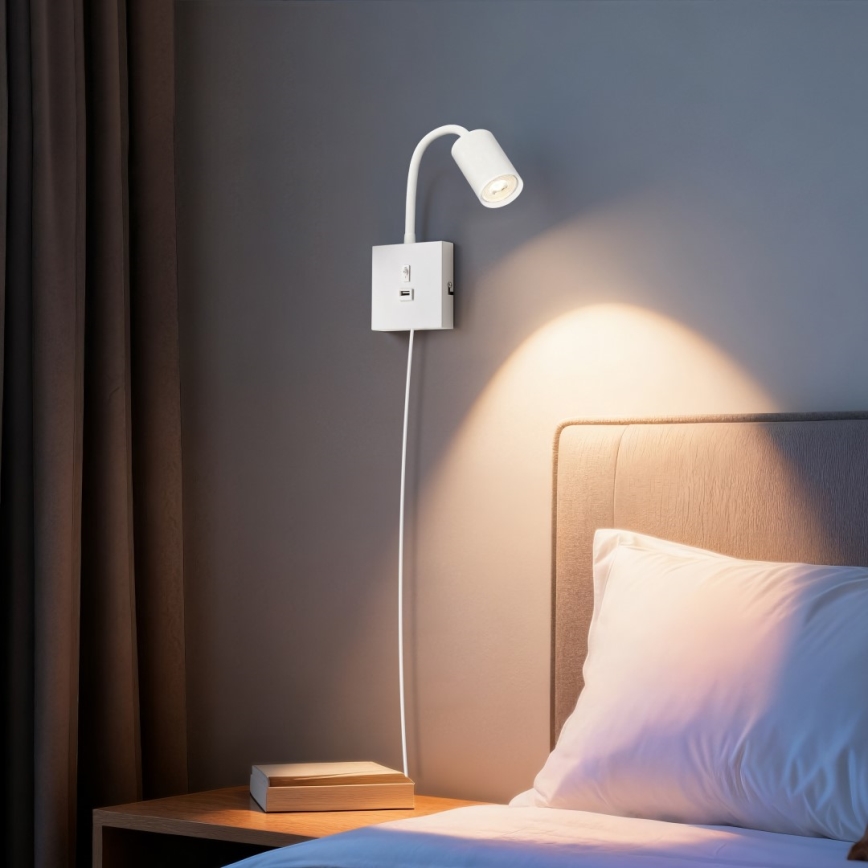 Wandleuchte PUNTO mit USB 1xGU10/9W/230V weiß
