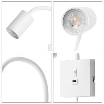 Wandleuchte PUNTO mit USB 1xGU10/9W/230V weiß