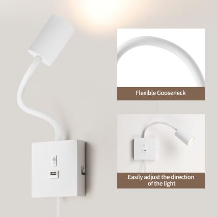 Wandleuchte PUNTO mit USB 1xGU10/9W/230V weiß