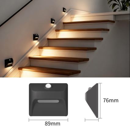 Immax 08307L - Wiederaufladbare LED-Treppenleuchte mit Sensor STEP LIGHT LED/0,3W/3,7V 2200 mAh IP53 schwarz