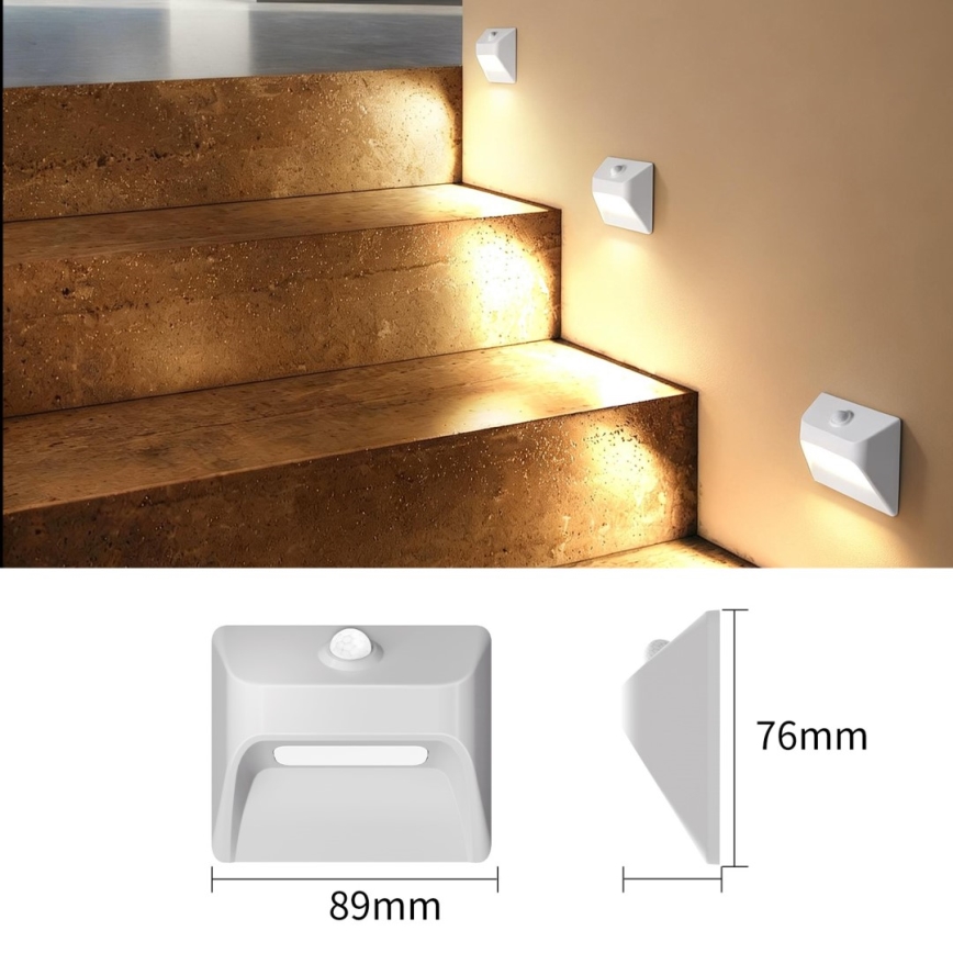 Immax 08308L - Wiederaufladbare LED-Treppenleuchte mit Sensor STEP LIGHT LED/0,3W/3,7V 2200 mAh IP53 weiß