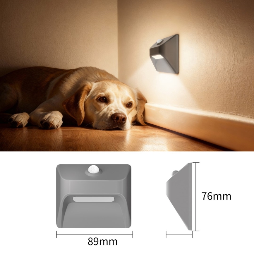 Immax 08309L - Wiederaufladbare LED-Treppenleuchte mit Sensor STEP LIGHT LED/0,3W/3,7V 2200 mAh IP53 grau