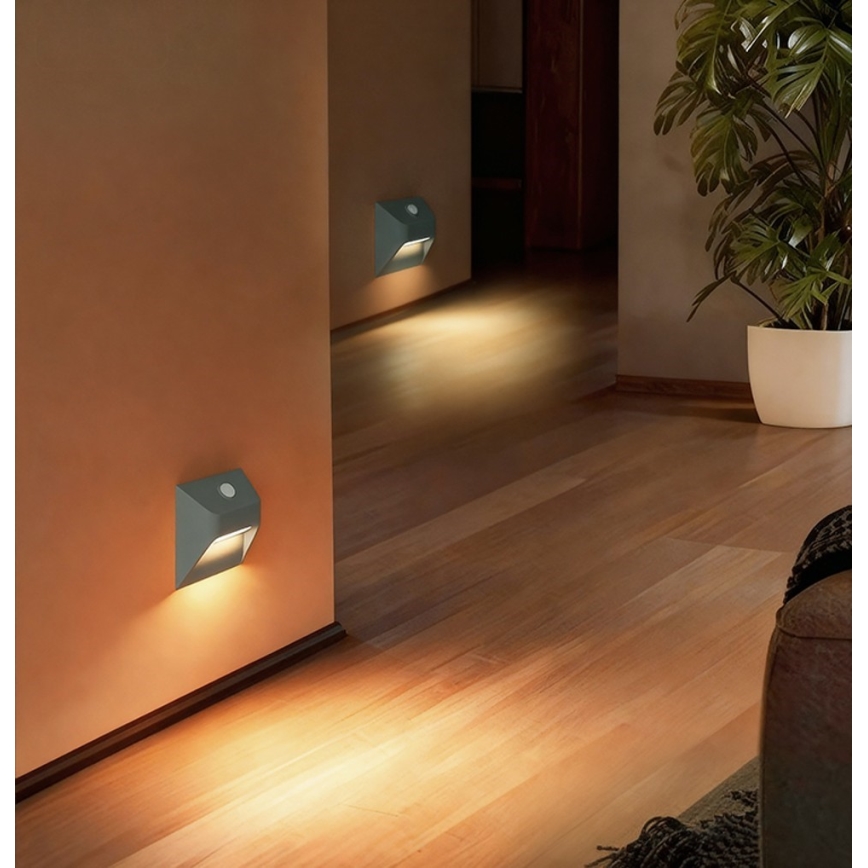 Wiederaufladbare LED-Treppenleuchte mit Bewegungs- und Dämmerungssensor STEP LIGHT LED/0,3W/3,7V 2200 mAh IP53 grau