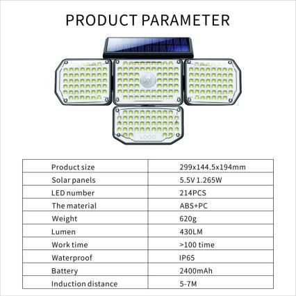 LED-Solarwandleuchte mit Sensor LED/5W/5,5V IP65 2400 mAh