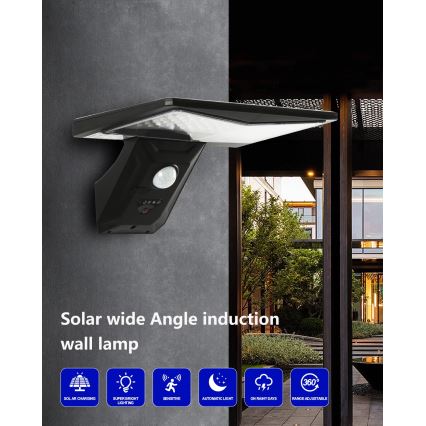 LED-Solarwandleuchte mit Sensor LED/2,6W/5,5V IP65 schwarz