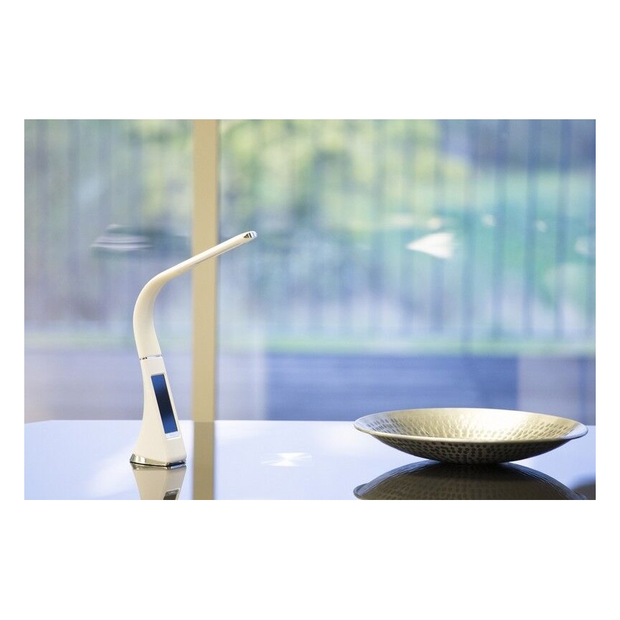 LED dimmbare Tischlampe mit Display LEATHER LED/6,5W/5V weiß