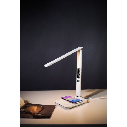 Dimmbare LED-Tischleuchte mit kabelloser QI- und USB-Ladung KINGFISHER LED/8,5W/230V weiß