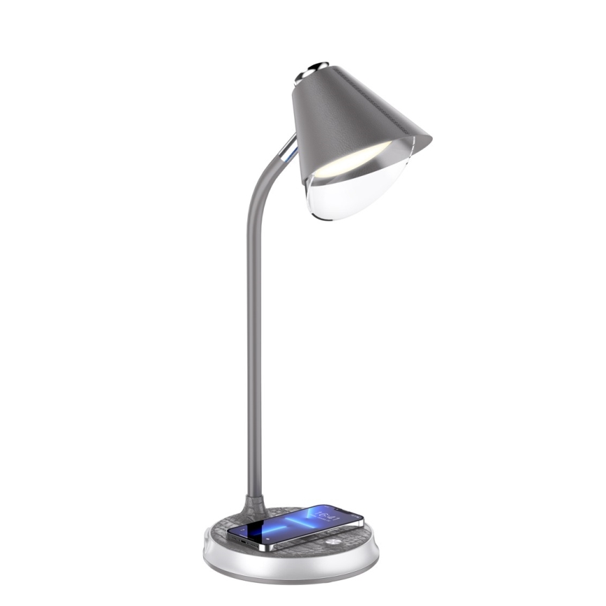 Dimmbare LED-Tischleuchte mit kabelloser Aufladung FINCH LED/9W/12/230V grau/glänzendes Chrom