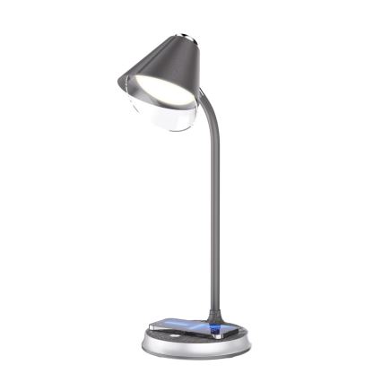 Dimmbare LED-Tischleuchte mit kabelloser Aufladung FINCH LED/9W/12/230V grau/glänzendes Chrom
