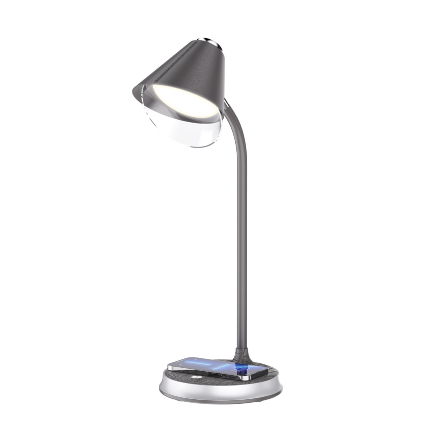 Dimmbare LED-Tischleuchte mit kabelloser Aufladung FINCH LED/9W/12/230V grau/glänzendes Chrom